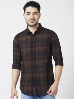 Spykar - Men Brown Cotton Slim Fit Full Sleeve Checks Shirt