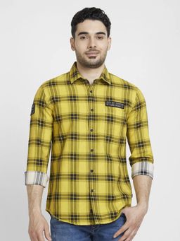 Spykar - Men Sulphur Yellow Cotton Regular Slim Fit Full Sleeve Checks Shirt