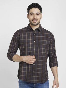 Spykar - Men Charcoal Grey Cotton Regular Slim Fit Full Sleeve Checks Shirt
