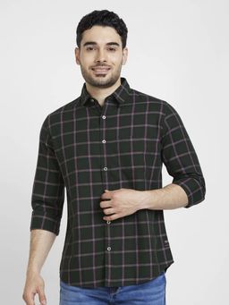 Spykar - Men Rifle Green Cotton Regular Slim Fit Full Sleeve Checks Shirt