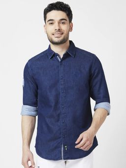 Spykar - Men Dark Blue Cotton Regular Slim Fit Full Sleeve Denim Shirt