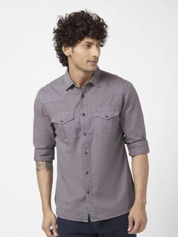 Spykar - Men Grey Twill Slim Fit Full Sleeve Denim Shirt