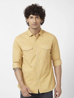 Spykar - Men Beige Twill Slim Fit Full Sleeve Denim Shirt