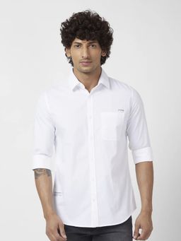 Spykar - Men White Dyed Regular Slim Fit Full Sleeve Plain Shirt