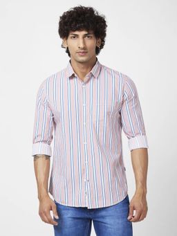 Spykar - Men Dusty Pink Cotton Regular Slim Fit Full Sleeve Casual Striped Shirt