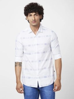 Spykar - Men White Poplin Slim Fit Full Sleeve Casual Striped Shirt
