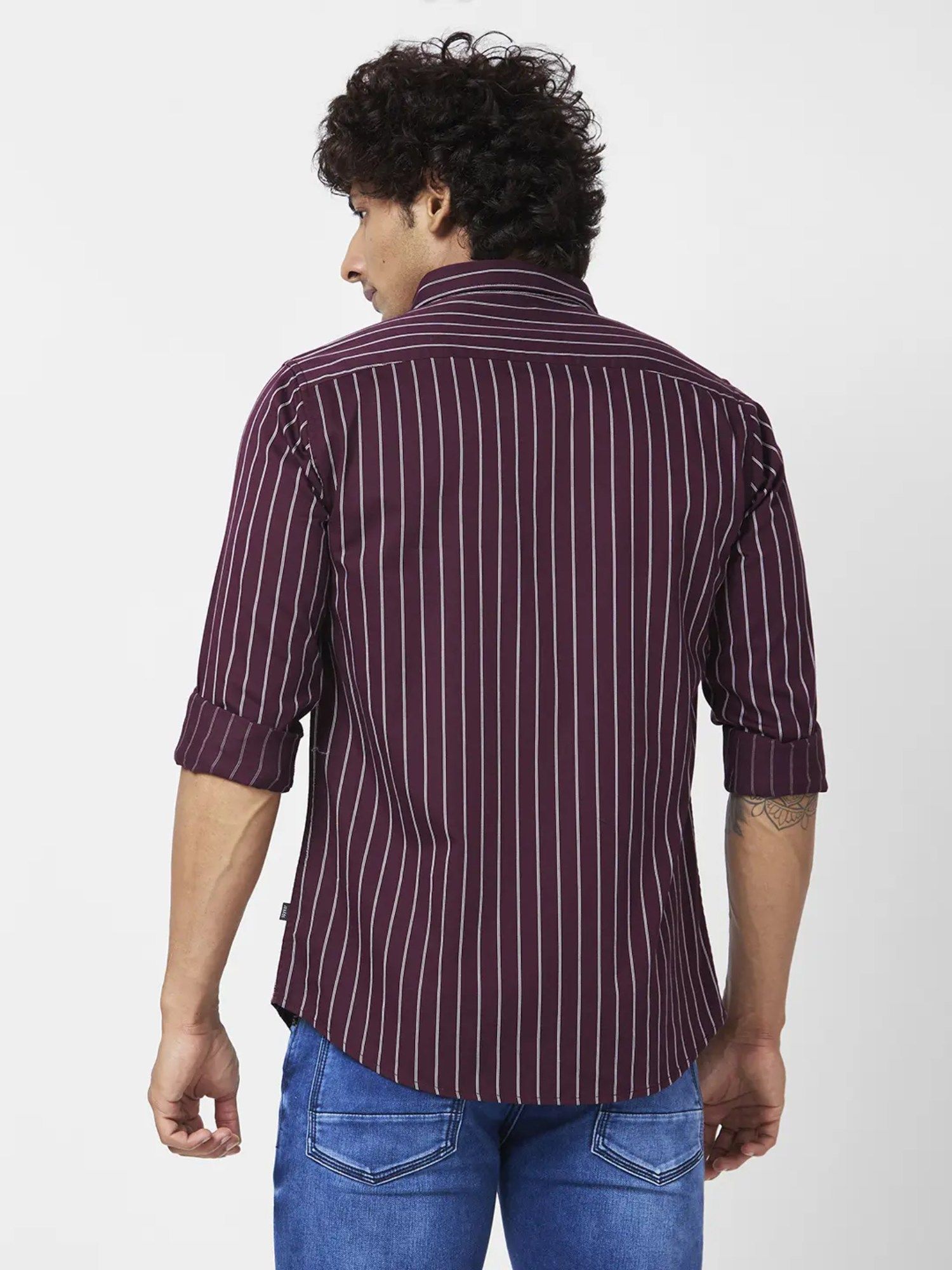 Buy Spykar Men Wine Cotton Regular Slim Fit Full Sleeve Casual Striped Shirt  Online