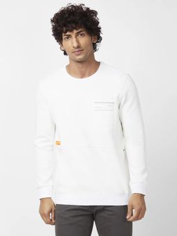 Spykar - Men White Slim Fit Full Sleeve Round Neck Printed Sweatshirt