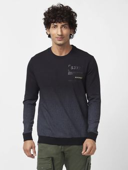 Spykar - Men Navy Blue Slim Fit Full Sleeve Round Neck Ombre Sweatshirt