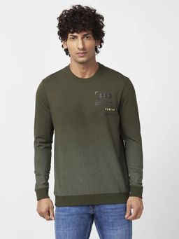 Spykar - Men Rifle Olive Slim Fit Full Sleeve Round Neck Ombre Sweatshirt