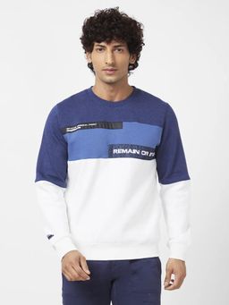 Spykar - Men Blue Slim Fit Full Sleeve Round Neck Colour Block Sweatshirt