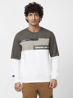 Spykar - Men Military Green Slim Fit Full Sleeve Round Neck Sweatshirt