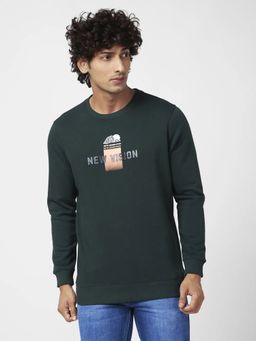 Spykar - Men Bottle Green Slim Fit Full Sleeve Round Neck Printed Sweatshirt