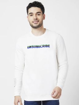Spykar - Men White Slim Fit Full Sleeve Round Neck Embroidered Sweatshirt