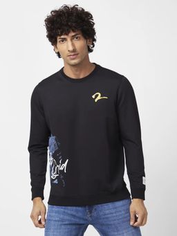 Spykar - Men Black Slim Fit Full Sleeve Round Neck Printed Sweatshirt