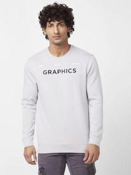 Spykar - Men Grey Slim Fit Full Sleeve Round Neck Typograph Sweatshirt