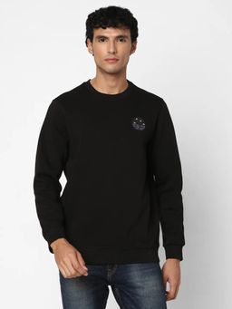 Spykar - Men Black Slim Fit Full Sleeve Round Neck Plain Casual Sweatshirt