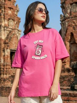 Bewakoof - Women's Fandango Pink Spark Printed Oversized T-Shirt