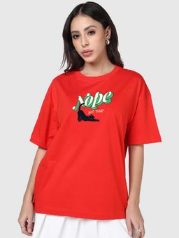 Bewakoof - Women's Fiesta Red Not Today Printed Oversized T-Shirt