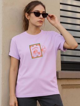 Bewakoof - Women's Purple Bloom Dreaming Printed Boyfriend T-Shirt