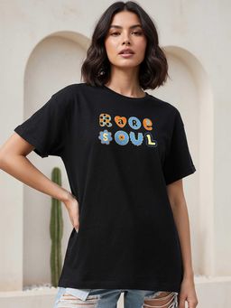 Bewakoof - Women's Black Rare Soul Printed Boyfriend T-Shirt