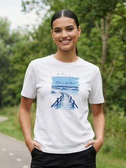 Nobero - Women Graphic Printed White T-Shirt