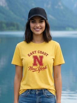 Nobero - Women Typography Print Yellow T-Shirt