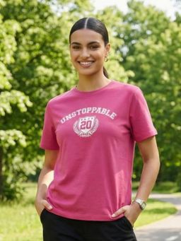 Nobero - Women Typography Print Pink T-Shirt