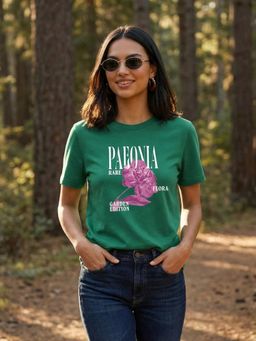 Nobero - Women Floral Print Green T-Shirt