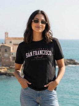 Nobero - Women Typography Print Black T-Shirt