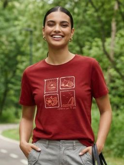 Nobero - Women Graphic Printed Red T-Shirt