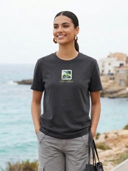 Nobero - Women Printed Grey T-Shirt