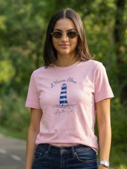 Nobero - Women Graphic Printed Pink T-Shirt