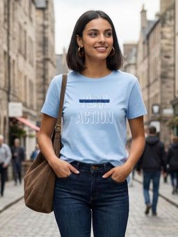 Nobero - Women Typography Print Blue T-Shirt