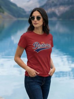 Nobero - Women Typography Print Red T-Shirt