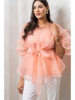 Label Swish - Peach Organza Cape Top with Belt (Set of 3)