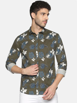 SHOWOFFFF - Mens Casual Green Slim Fit Full Shirt