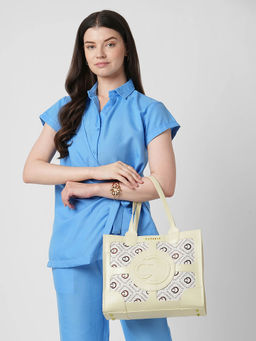 Caprese - Women Cream Florida Tote Bag with Adjustable and Detachable Strap (L)