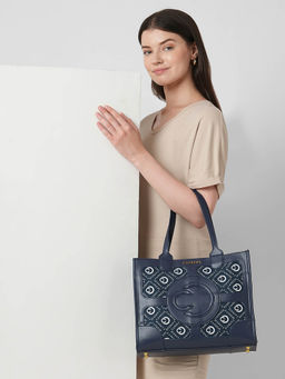 Caprese - Women Navy Blue Florida Tote Bag with Adjustable and Detachable Strap (L)