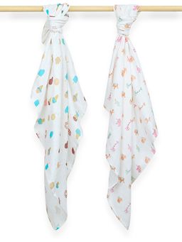 Moms Home - Icecream & Animal Organic Cotton Muslin Kids Swaddle (Pack of 2)