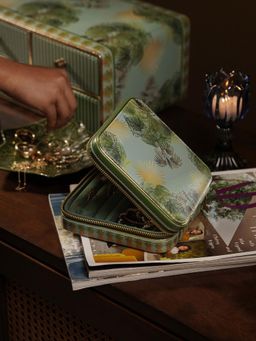 Pure Home + Living - Green Como Printed Faux Leather Square Travel Jewellery Box