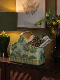Pure Home + Living - Green Como Printed Faux Leather Magazine Basket