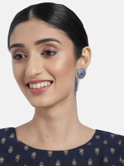 Accessher - Gold-Plated Ad Blue Studded Handcrafted Drop Earrings For Women & Girls
