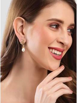 JYONA - Women White Stones Rose Gold Plated Earrings