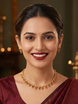 NUI - Women Red Stones Gold Plated Jewellery Set