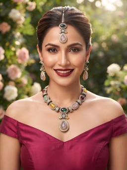 NUI - Women Multi-Color Stones Gold Plated Jewellery Set