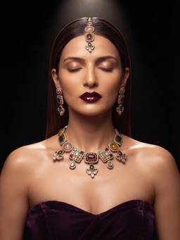 NUI - Women Multi-Color Stones Gold Plated Jewellery Set