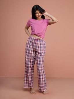 Nykd by Nykaa - Cotton Plaid Pajama - Nys141 - Red Violet Plaid