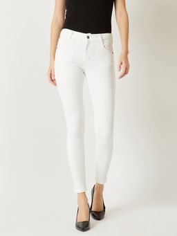 DOLCE CRUDO - Womens White Skinny Mid Rise Bleached Regular Stretchable Denim Jeans
