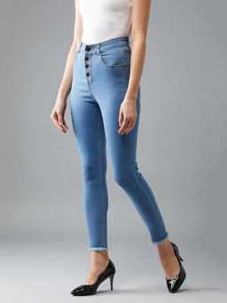 DOLCE CRUDO - Womens Blue Skinny Solid High Rise Stretchable Denim Jeans